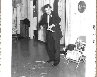 Original Vintage Photograph - Man Performing Magic Acts - 1950s