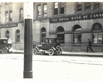 Original Vintage Photograph of The Royal Bank of Canada Building Taken From Across the Street - 1920s - Street Scene