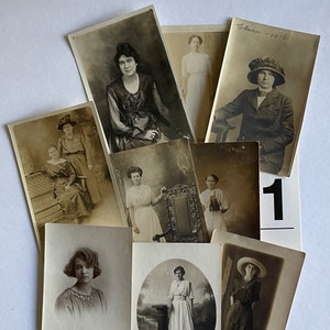 Vintage Photo Lot - 9 Original Real Photo Postcards (RPPC) - Women - Early 1900s