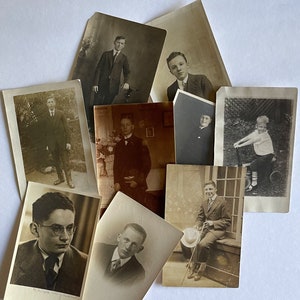 Vintage Photo Lot - 9 Original Real Photo Postcards (RPPC) - Boys - Early 1900s