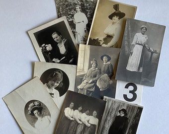 Vintage Photo Lot - 9 Original Real Photo Postcards (RPPC) - Women - Early 1900s