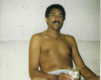 Original Vintage Polaroid - Shirtless Handsome African American Man Holding a Cocktail - 1970's