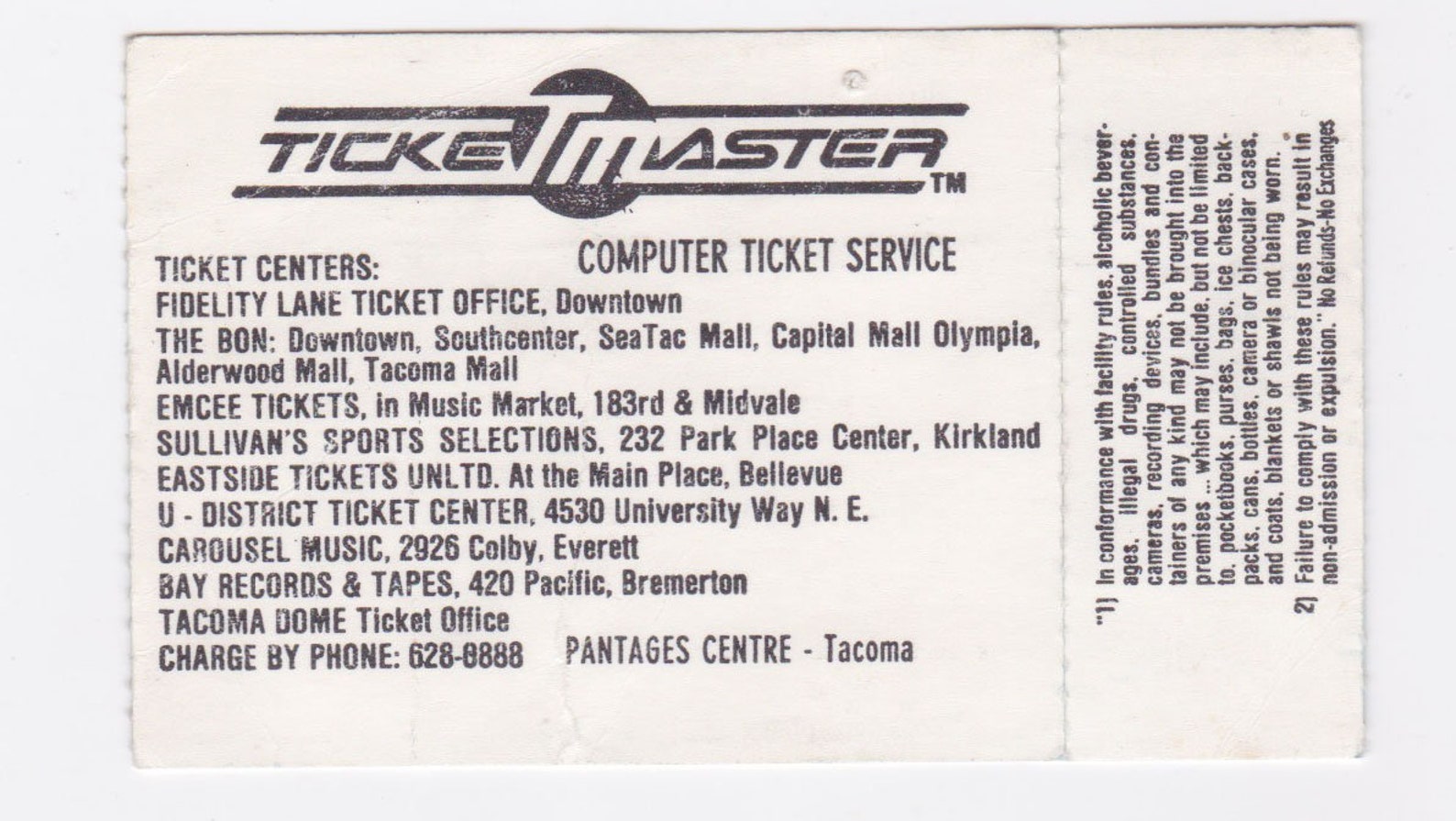 Original Vintage Ticketmaster Concert Ticket Stub Dennis Etsy