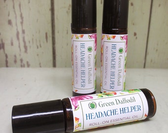 Headache Helper Essential Oil Roll-On Blend Aromatheraphy - Vegan - Green Daffodil - Peppermint + Eucalyptus + Lavender