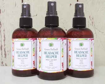 Headache Helper Room Spray Mist - Green Daffodil - VEGAN - 4oz. - Peppermint + Eucalyptus + Lavender - Aromatherapy