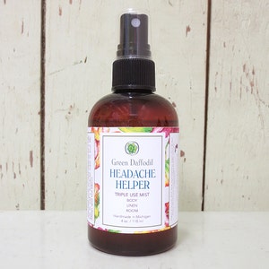 Headache Helper Room Spray Mist - Green Daffodil - VEGAN - 4oz. - Peppermint + Eucalyptus + Lavender - Aromatherapy
