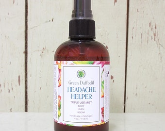Headache Helper Room Spray Mist - Green Daffodil - VEGAN - 4oz. - Peppermint + Eucalyptus + Lavender - Aromatherapy