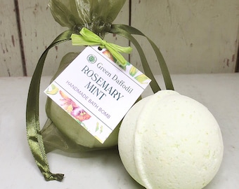 Rosemary Mint Bath Bomb Natural Handmade Essential Oils- Green Daffodil - Bathtime - Shower Favor