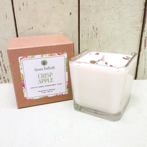 Crisp Apple Soy Candle 12 oz. Glass Cube Green Daffodil Fall Fragrance Cider Mill Bild 1