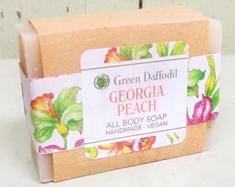 Georgia Peach Bar Soap - Green Daffodil - All Body - Sweet- Juicy - Southern