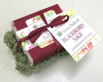 Blackberry Sage Soap and Washcloth Kit - Gift Set -Shower Favor - Fruity - Herbal