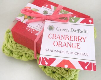 Cranberry Orange Soap and Washcloth Kit - Gift Set - Christmas - Favor - Citrus - Holiday Gift