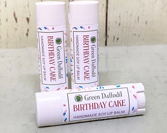 Birthday Cake Lip Balm Tube- Vegan - Green Daffodil - Happy Birthday - Vanilla Lover