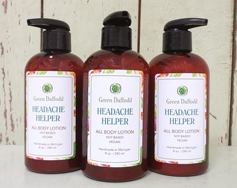 Headache Helper Soy Hand & Body Lotion - Green Daffodil - Headache Relief - Aromatherapy - Pepppermint + Eucalyptus + Lavender