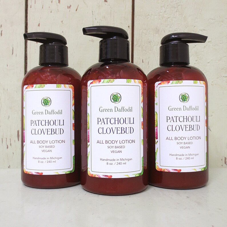 Patchouli Clovebud Soy Hand & Body Lotion Green Daffodil VEGAN Pump Bottle Essential Oil Etsy