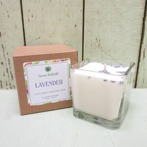 Lavender Soy Candle - 12 oz. Glass Cube - Green Daffodil - French Lavender Essential Oil - Lavender Lovers - Gift