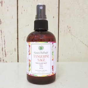 Tangerine Sage Room Spray Mist Green Daffodil VEGAN 4oz Citrus Fruity Lovers Linen spray image 2