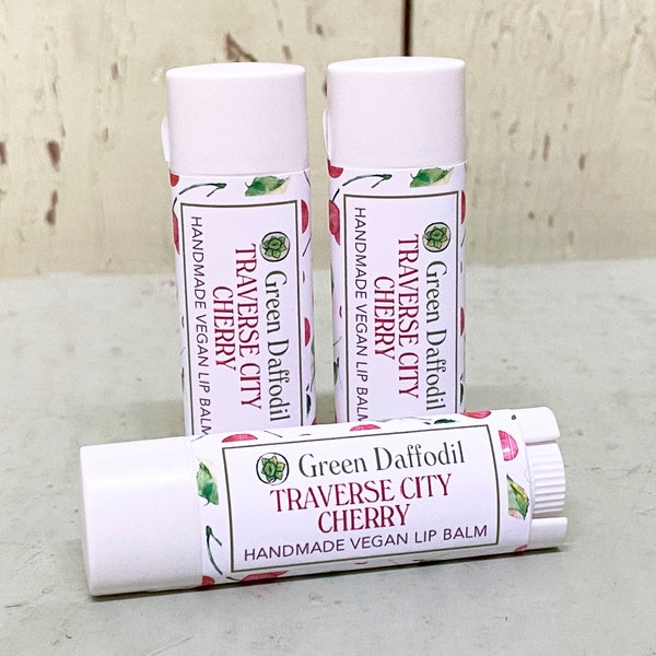 Traverse City Cherry Lip Balm Tube- Vegan - Green Daffodil - Michigan Lover - Michigan Gift