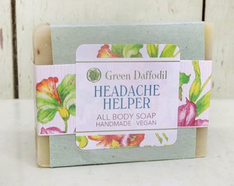 Headache Helper Bar of Soap - Green Daffodil- Peppermint Lavender Eucalyptus Essential Oil Blend - Relax Aromatherapy