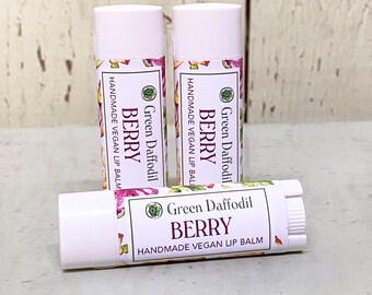 Berry Lip Balm Tube- Vegan - Green Daffodil - Moisturize- Fruity Flavor - Favor