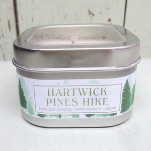 Hartwick Pines Hike Soy Candle 4 oz. Green Daffodil Michigan Outdoor lovers Camping Life State Park Travel Size image 2