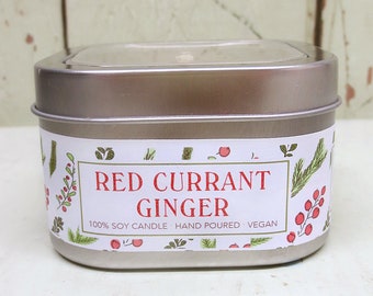 Red Currant Ginger Soy Candle 8 oz. - Green Daffodil - Holiday Fragrance - Spicy + Fruity Blend - Christmas