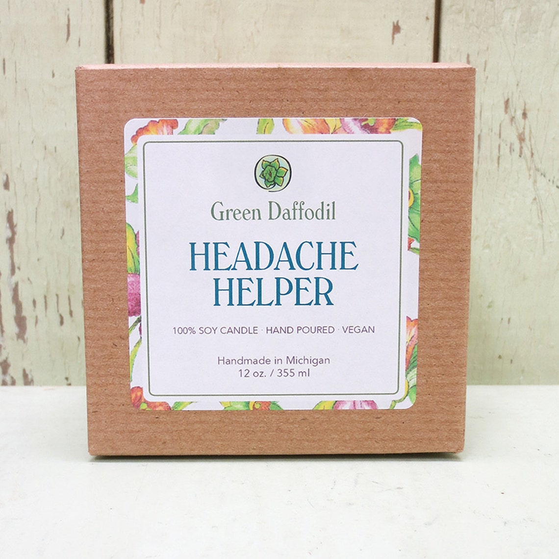 Headache Helper Soy Candle 12 Oz. Glass Cube Green Etsy