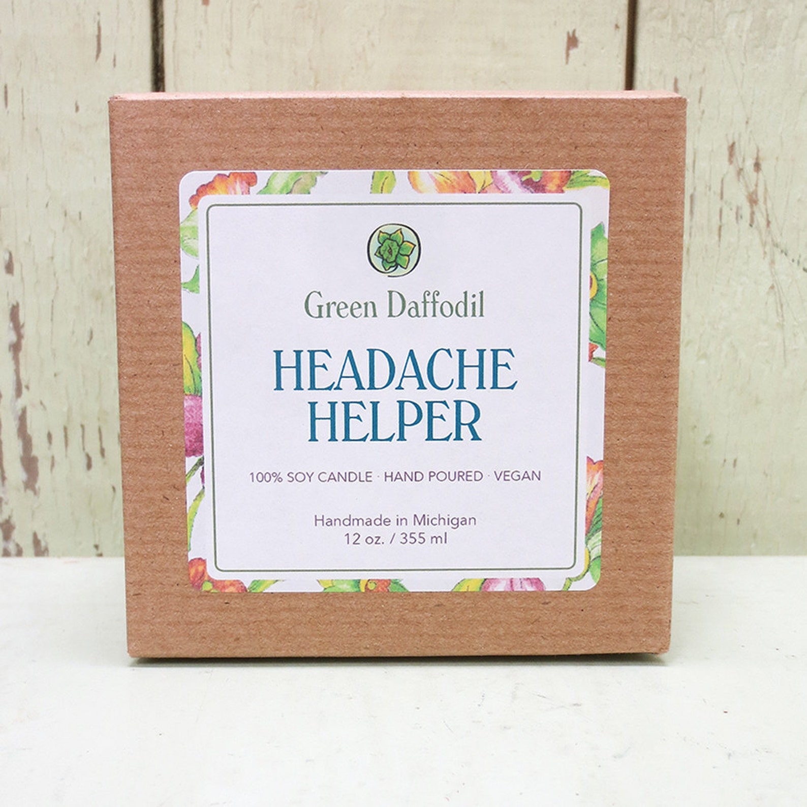 Headache Helper Soy Candle 12 Oz. Glass Cube Green Etsy