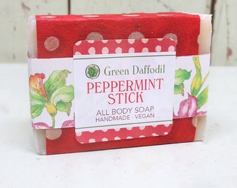 Peppermint Stick Bar of Soap - Green Daffodil - Christmas - Essential Oil - Favor - Holiday Gift