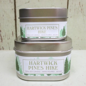 Hartwick Pines Hike Soy Candle 4 oz. Green Daffodil Michigan Outdoor lovers Camping Life State Park Travel Size image 1