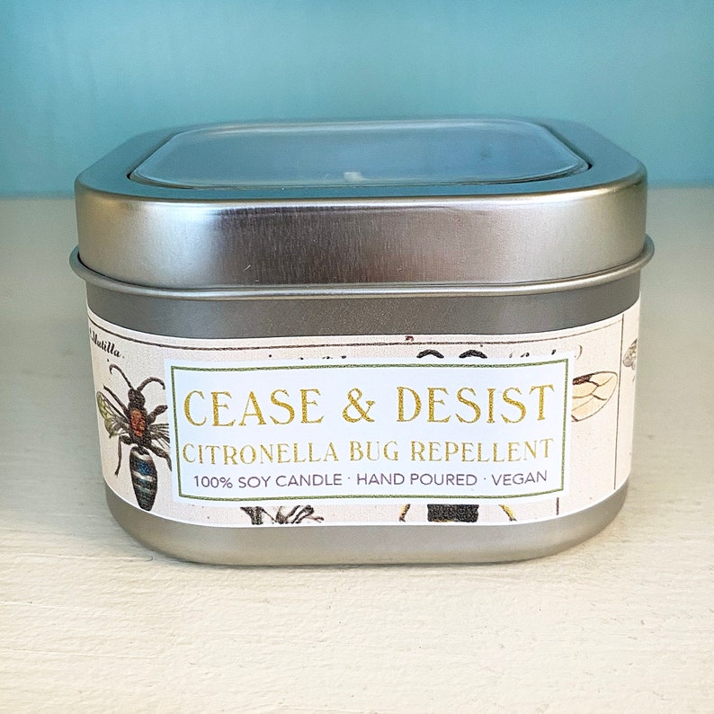 Cease & Desist Citronella Bug Repellent Soy Candle 8 oz. Green Daffodil Handpoured Mosquito Repellent image 1