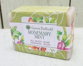 Rosemary Mint Bar of Soap - Green Daffodil - Essential Oil Blend - Rosemary + Peppermint - Refreshing