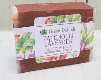 Patchouli Lavender Bar of Soap - Green Daffodil - Patchouli + Lavender Essential Oils - Aromatherapy