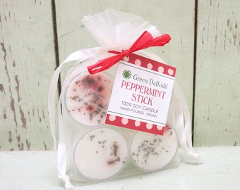 Peppermint Stick Soy Tealights 4 Pack - Green Daffodil - Christmas - Minty - Essential Oil