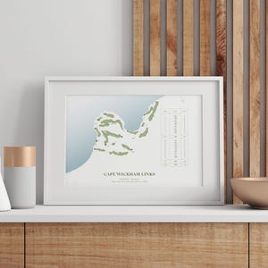 Cape Wickham-links | Golfbaankaart, golfschilderij, golfcadeau, baanindeling |  Kunstafdruk
