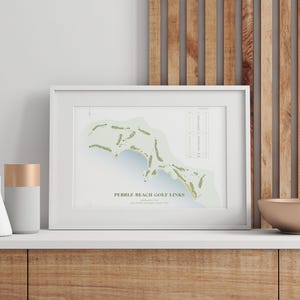 Pebble Beach Golf Links | Golf Course Map, Golf Painting, Golf Gift, Course Layout |  Fine Art Print