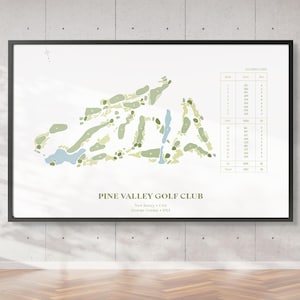 Pine Valley Golf Club | Golfbaankaart, golfschilderij, golfcadeau, baanindeling |  Kunstafdruk