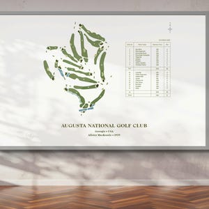 Club de golf national d'Augusta | Plan du parcours de golf, Peinture du golf, Cadeau pour le golf, Plan du parcours |  Impression d'art