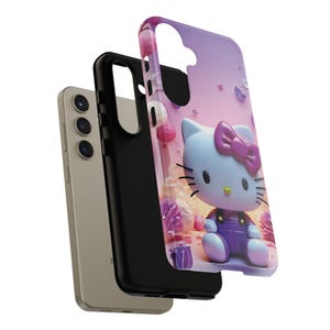 Funda para teléfono resistente con diseño de gato lindo inspirado en Hello Kitty / Funda protectora rosa kawaii de dibujos animados imagen 15