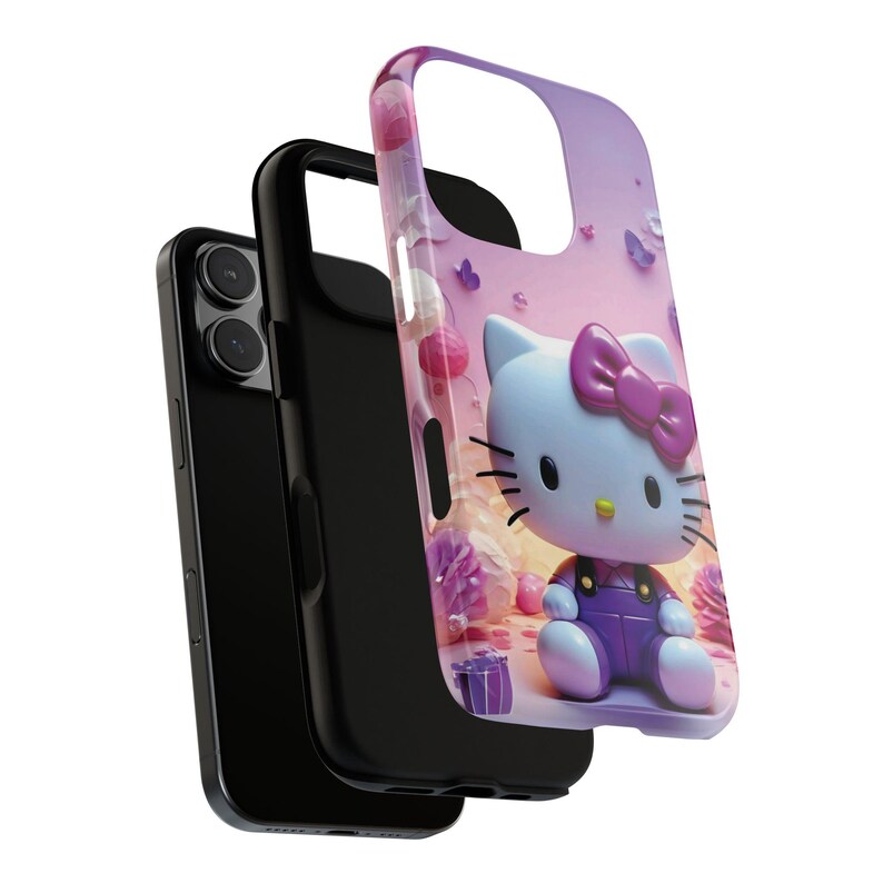 Funda para teléfono resistente con diseño de gato lindo inspirado en Hello Kitty / Funda protectora rosa kawaii de dibujos animados imagen 6