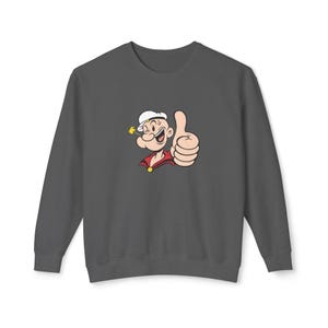 Classic Popeye Thumbs Up Sweatshirt - Fun Cartoon Crewneck for Retro Animation Fans and Casual Style Lovers
