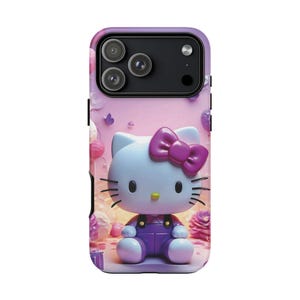 Funda para teléfono resistente con diseño de gato lindo inspirado en Hello Kitty / Funda protectora rosa kawaii de dibujos animados imagen 3