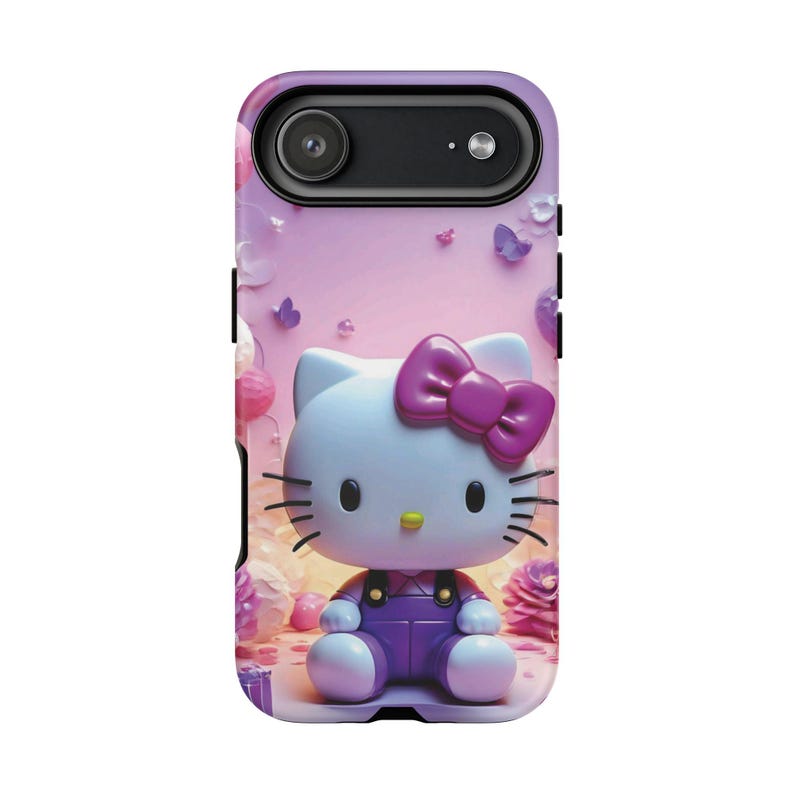 Funda para teléfono resistente con diseño de gato lindo inspirado en Hello Kitty / Funda protectora rosa kawaii de dibujos animados imagen 1