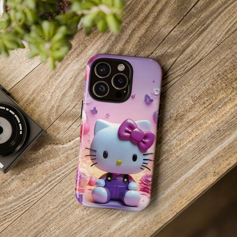 Funda para teléfono resistente con diseño de gato lindo inspirado en Hello Kitty / Funda protectora rosa kawaii de dibujos animados imagen 4