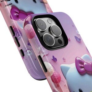 Funda para teléfono resistente con diseño de gato lindo inspirado en Hello Kitty / Funda protectora rosa kawaii de dibujos animados imagen 5