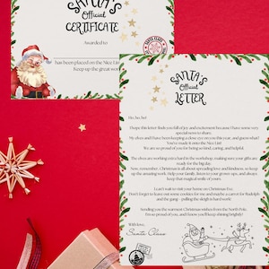 Conjunto de certificado con carta a Papá Noel y lista de buenos amigos