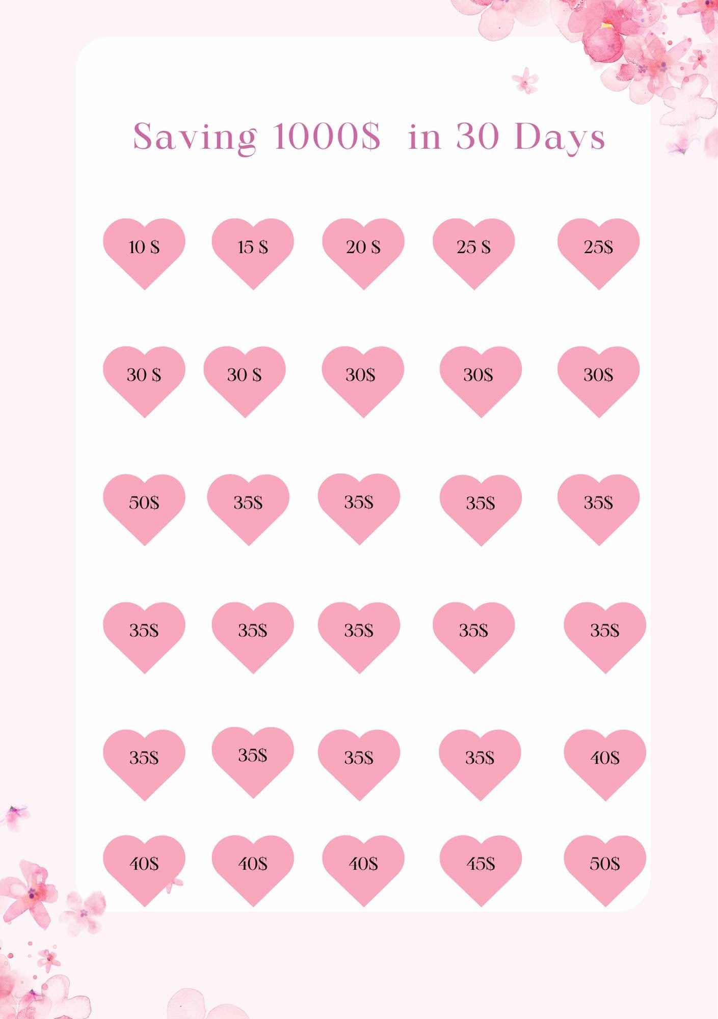 Save 1K in 30 Days Tracker - Etsy