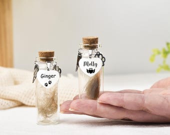 Personalisierte Tierhaare Erinnerung Glas, gravierte Pfote Charm, Andenken Urne Geschenk