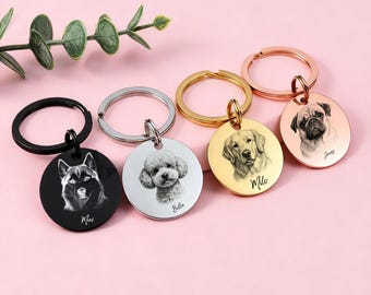 Llavero con retrato de mascota grabado, placa conmemorativa personalizada de perro y gato, de acero inoxidable