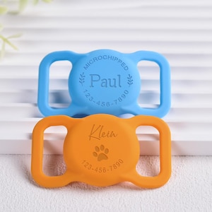 AirTag Halsbandhalter für Haustiere, Namensschild für Hunde aufschieben, benutzerdefiniertes AirTag-Katzenhalsband, Silikon Slient Air Tag-Etui, graviertes Air Tag-Etui für Hundehalsband